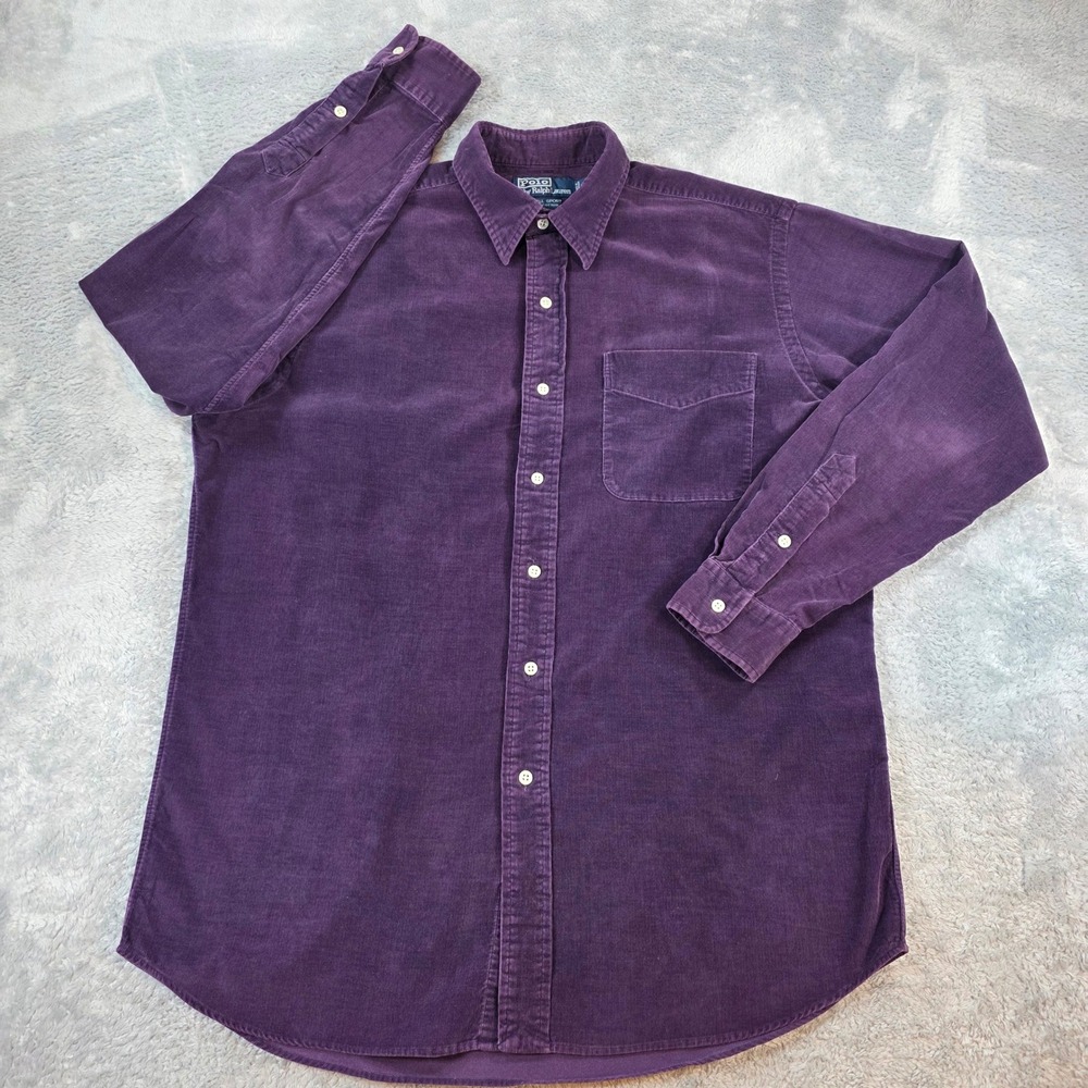 Polo Ralph Lauren Lowell Sport Corduroy Shirt Purple Medium Mens Vintage Preppy